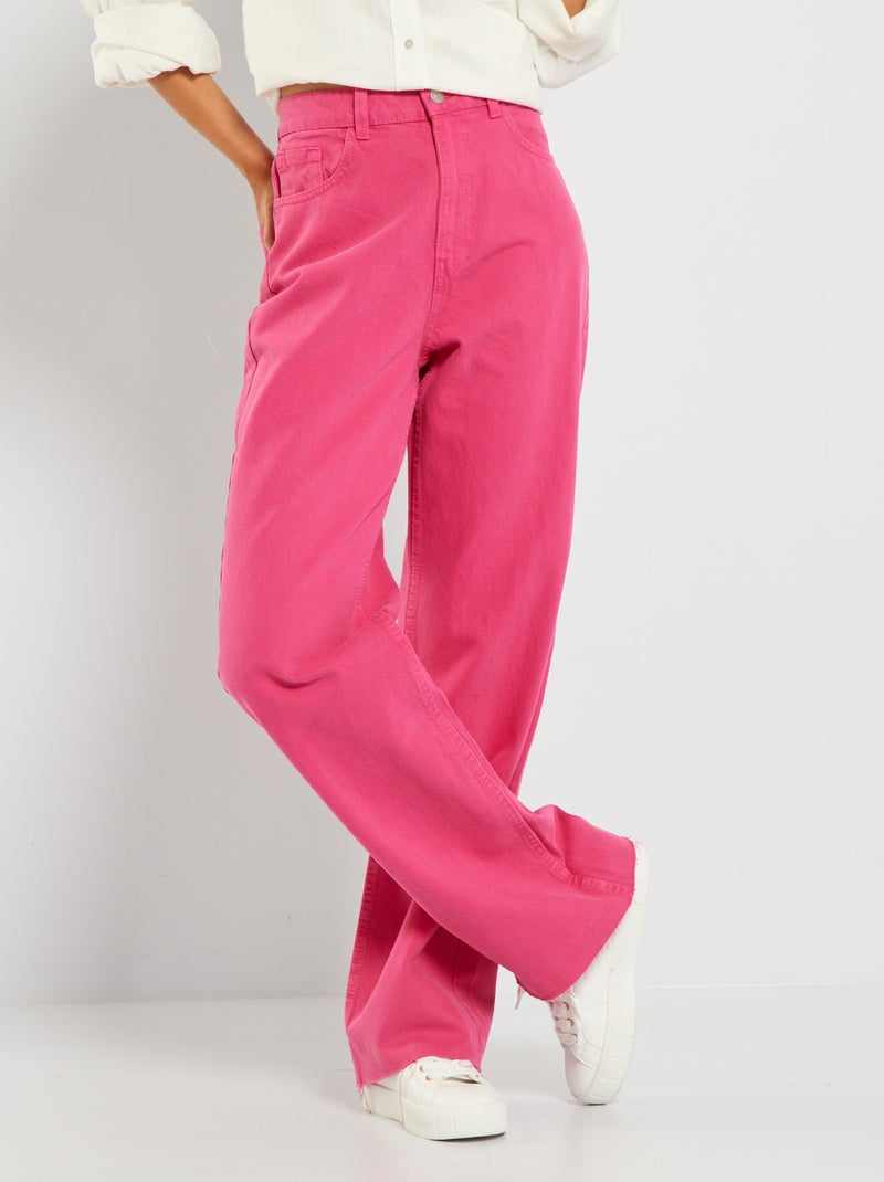 Pantalon wide leg taille haute rose indien - Kiabi
