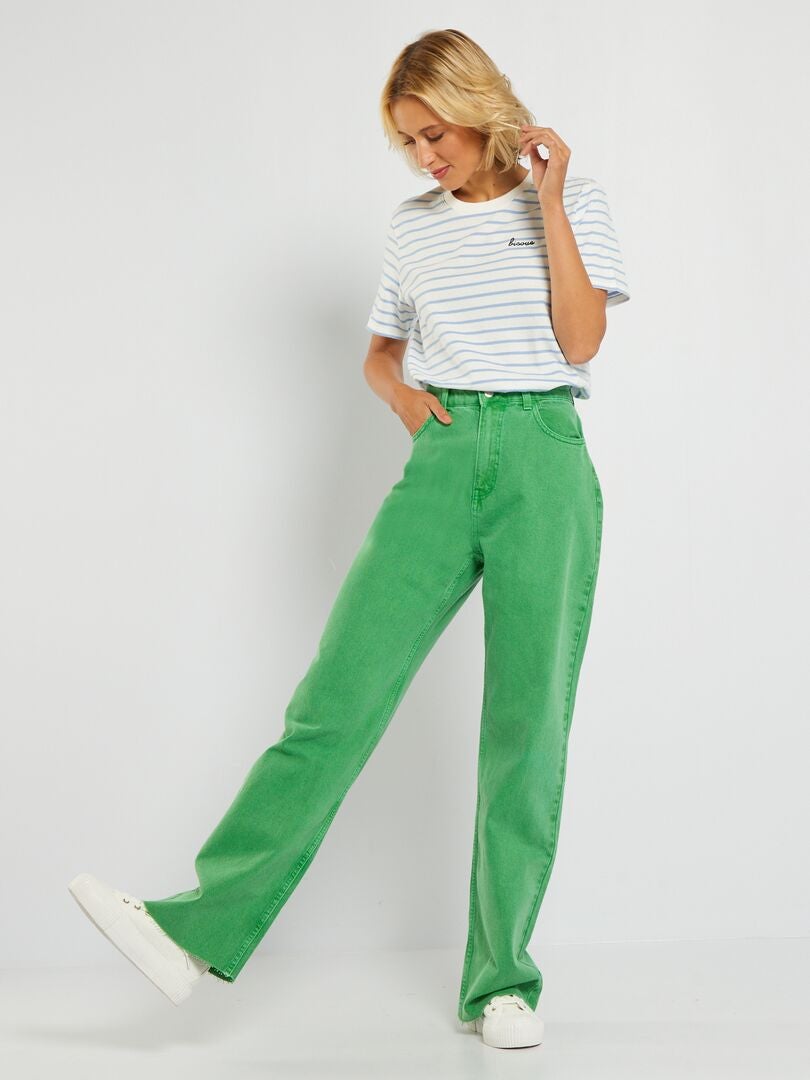 Pantalon wide leg taille haute Vert - Kiabi