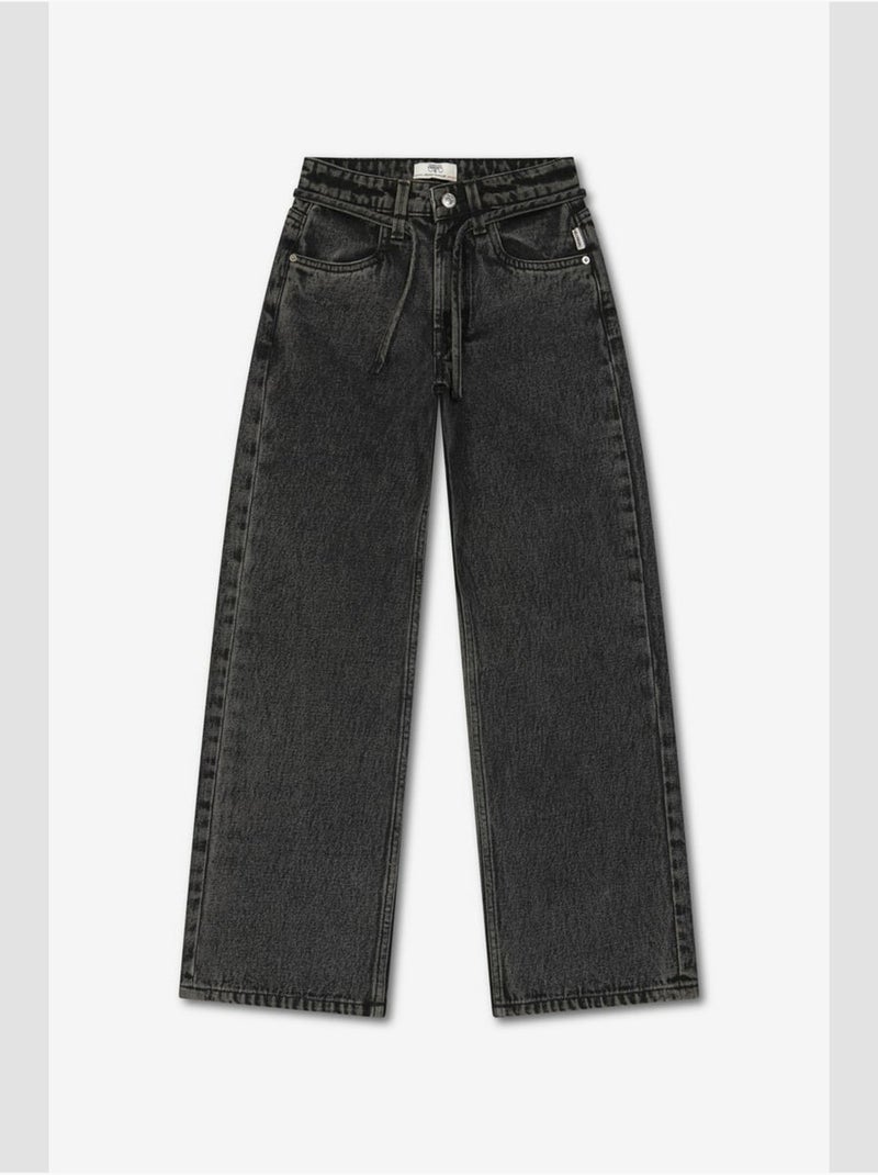 Pantalon zuligi droite en jeans 'le temps des cerises' Gris - Kiabi