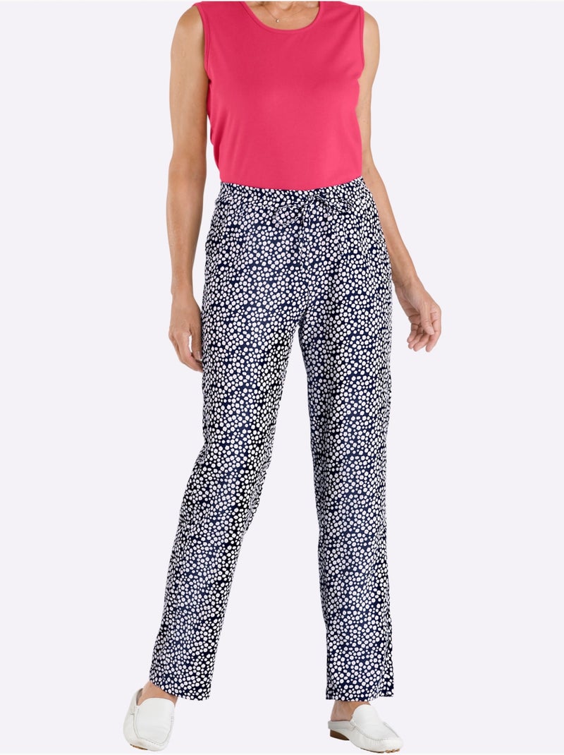 Pantalons à poches latérales avec ceinture élastique et ruban décoratif - Taille courte - Witt Bleu nuit - Kiabi
