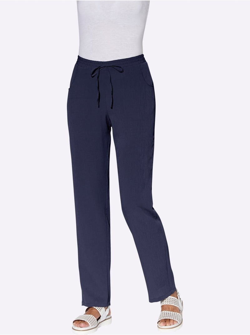 Pantalons à poches latérales avec ceinture élastique et ruban décoratif - Taille courte - Witt Bleu nuit - Kiabi