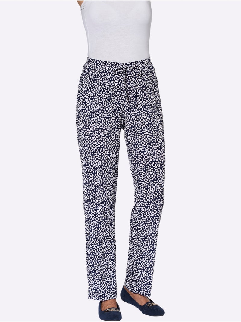 Pantalons à poches latérales avec ceinture élastique et ruban décoratif - Taille courte - Witt Bleu nuit - Kiabi