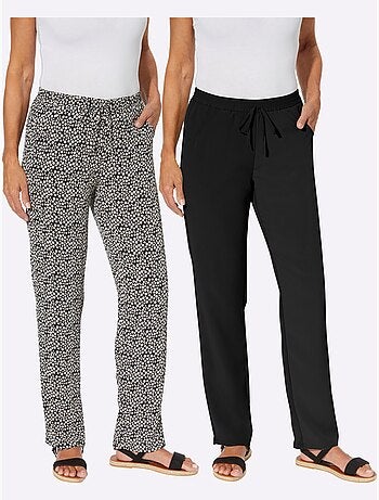 Pantalons fluides à poches avec ceinture élastique et motifs fleuris - taille courte - moda vilona