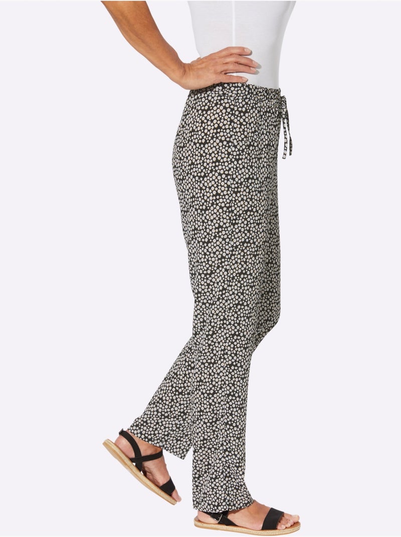 Pantalons fluides à poches avec ceinture élastique et motifs fleuris - Taille courte - Moda Vilona Noir Blanc - Kiabi