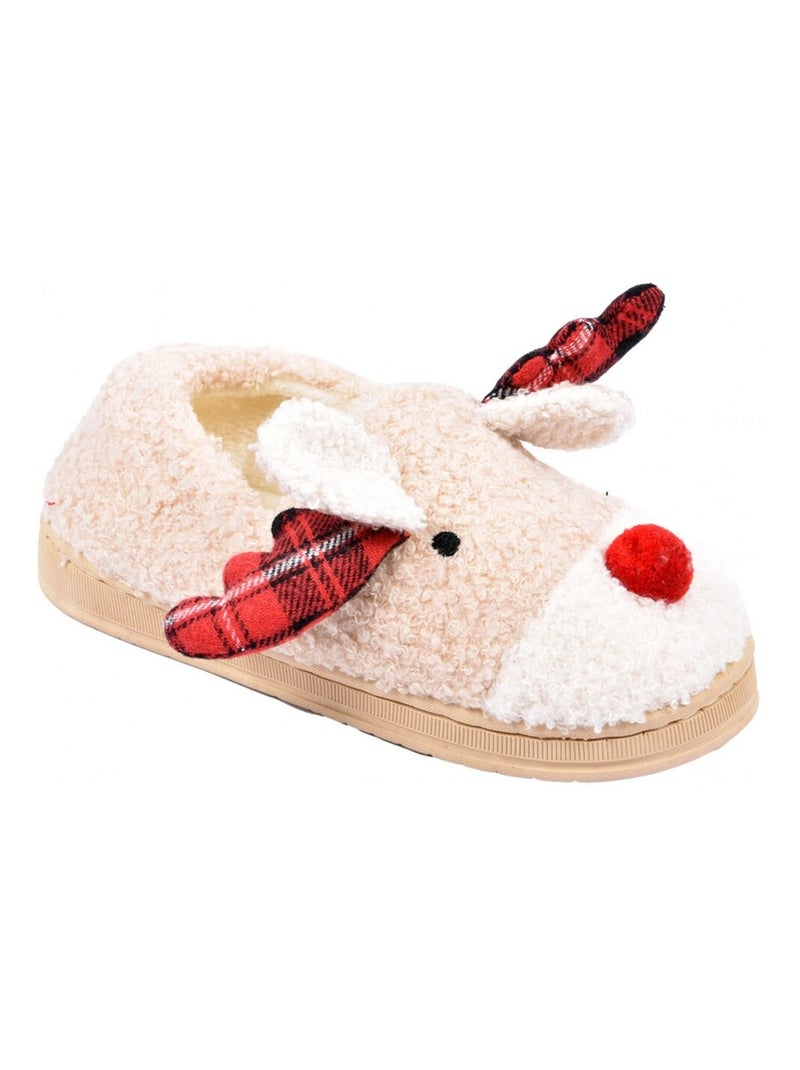 PANTOUFLE Femme Chausson Fantaisie Beige/Blanc Perlé/Platine - Kiabi