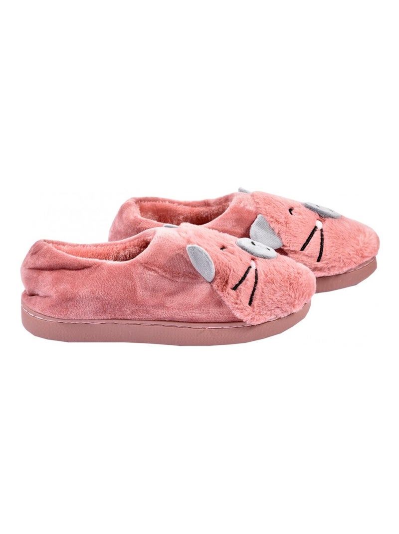 PANTOUFLE Femme Chausson Fantaisie Rose framboise - Kiabi