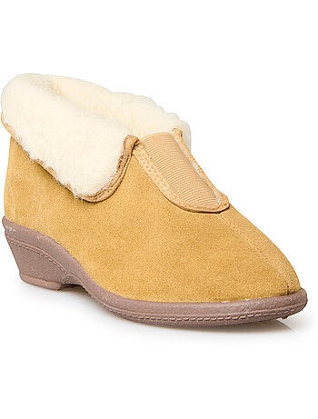 Pantoufles croûte de cuir fourrées - PEDICONFORT