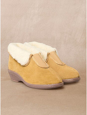 Pantoufles croûte de cuir fourrées - PEDICONFORT