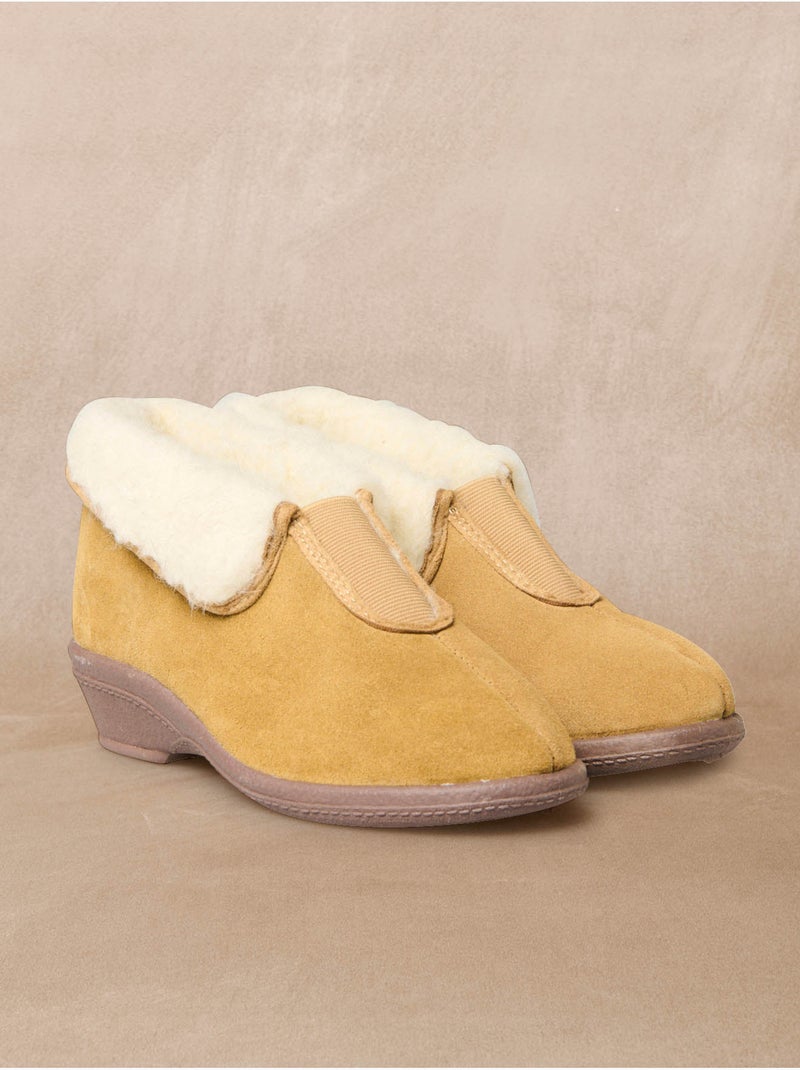 Pantoufles croûte de cuir fourrées - PEDICONFORT Beige - Kiabi