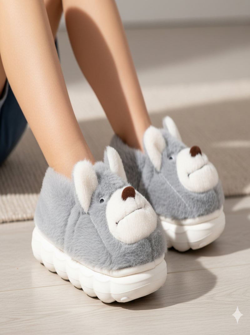 Pantoufles Enfant Animaux 3D Ultra Douces MD9758 Gris - Kiabi