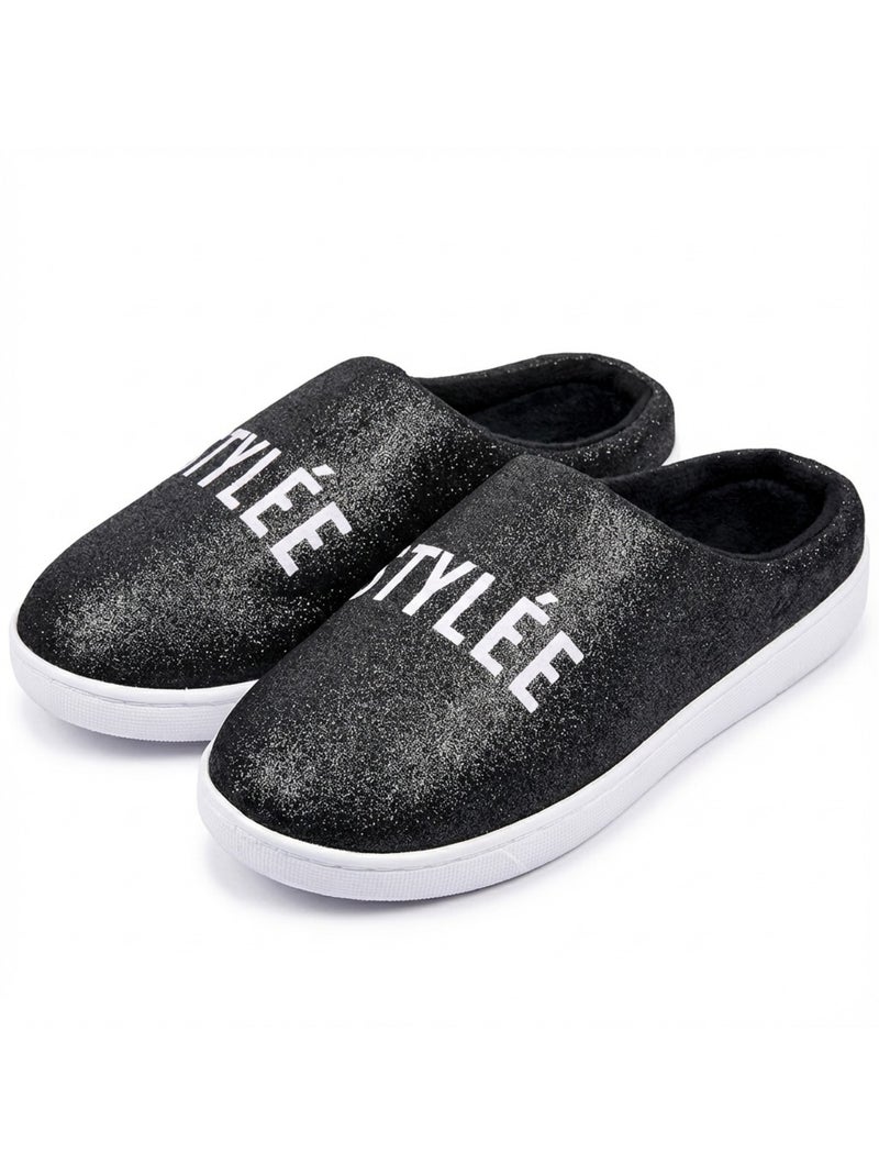 Pantoufles Femme Lurex Glitter Noir - Kiabi