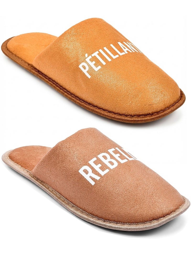 Pantoufles Femme Lurex Glitter Pack de 2 Paires Bronze - Kiabi