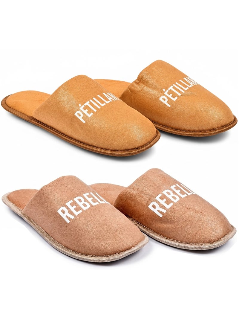 Pantoufles Femme Lurex Glitter Pack de 2 Paires Bronze - Kiabi