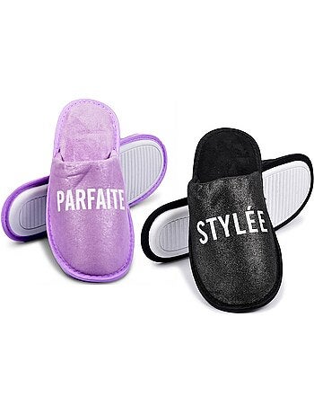 Pantoufles Femme Lurex Glitter Pack de 2 Paires