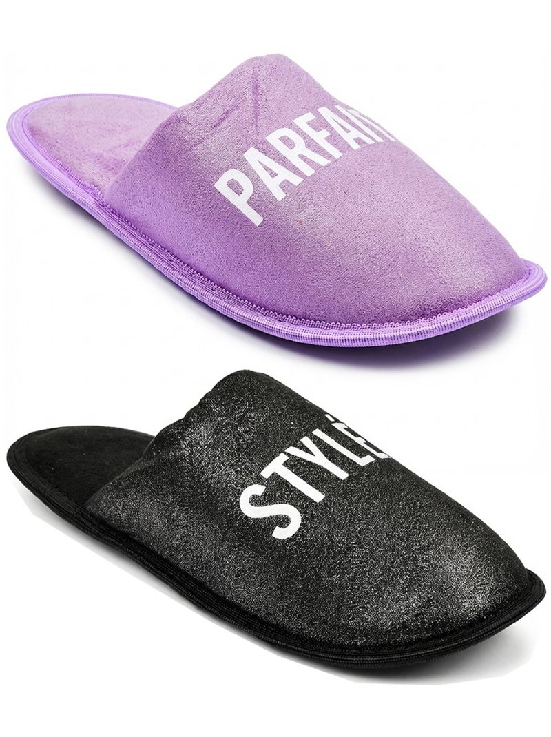 Pantoufles Femme Lurex Glitter Pack de 2 Paires Noir - Kiabi