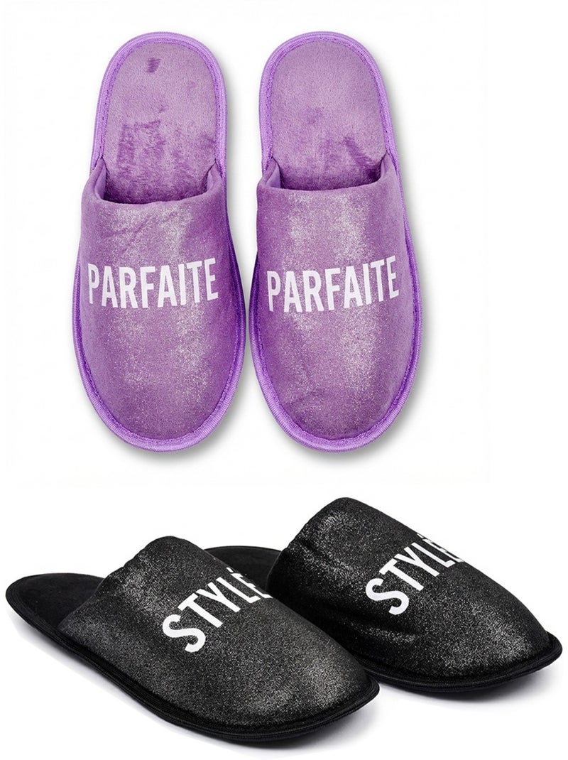 Pantoufles Femme Lurex Glitter Pack de 2 Paires Noir - Kiabi