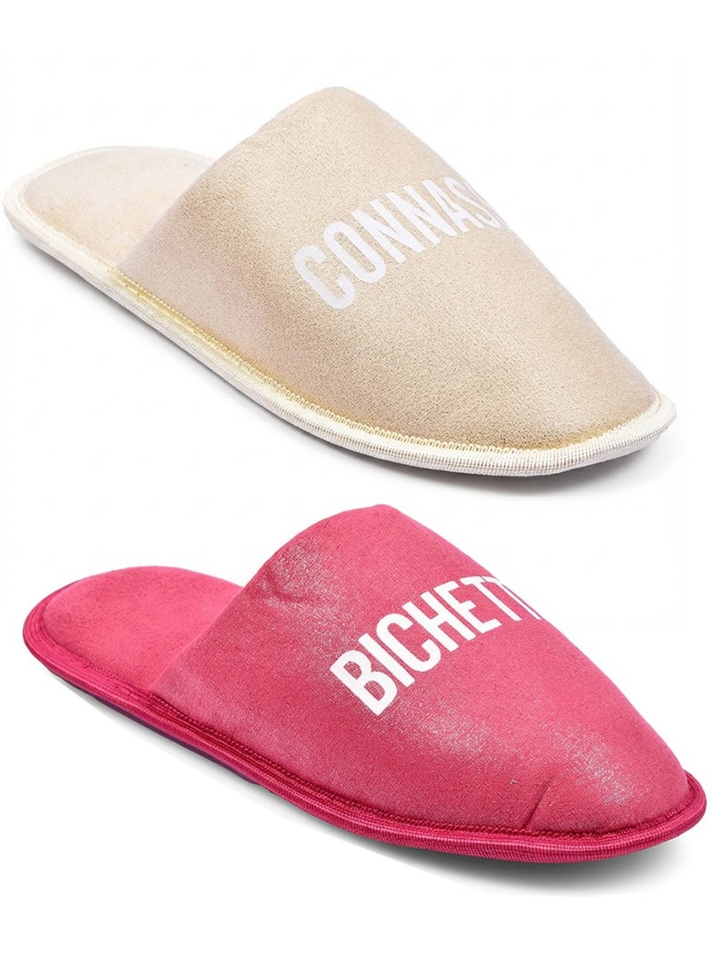 Pantoufles Femme Lurex Glitter Pack de 2 Paires Rose - Kiabi