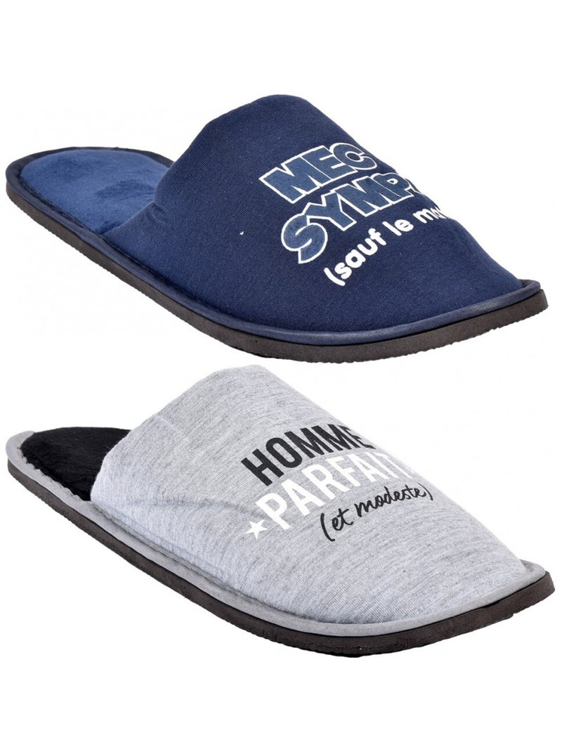 Pantoufles homme lot de 2 Bleu Gris - Kiabi