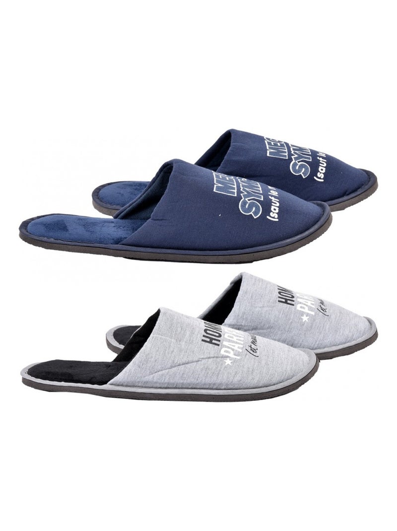 Pantoufles homme lot de 2 Bleu Gris - Kiabi