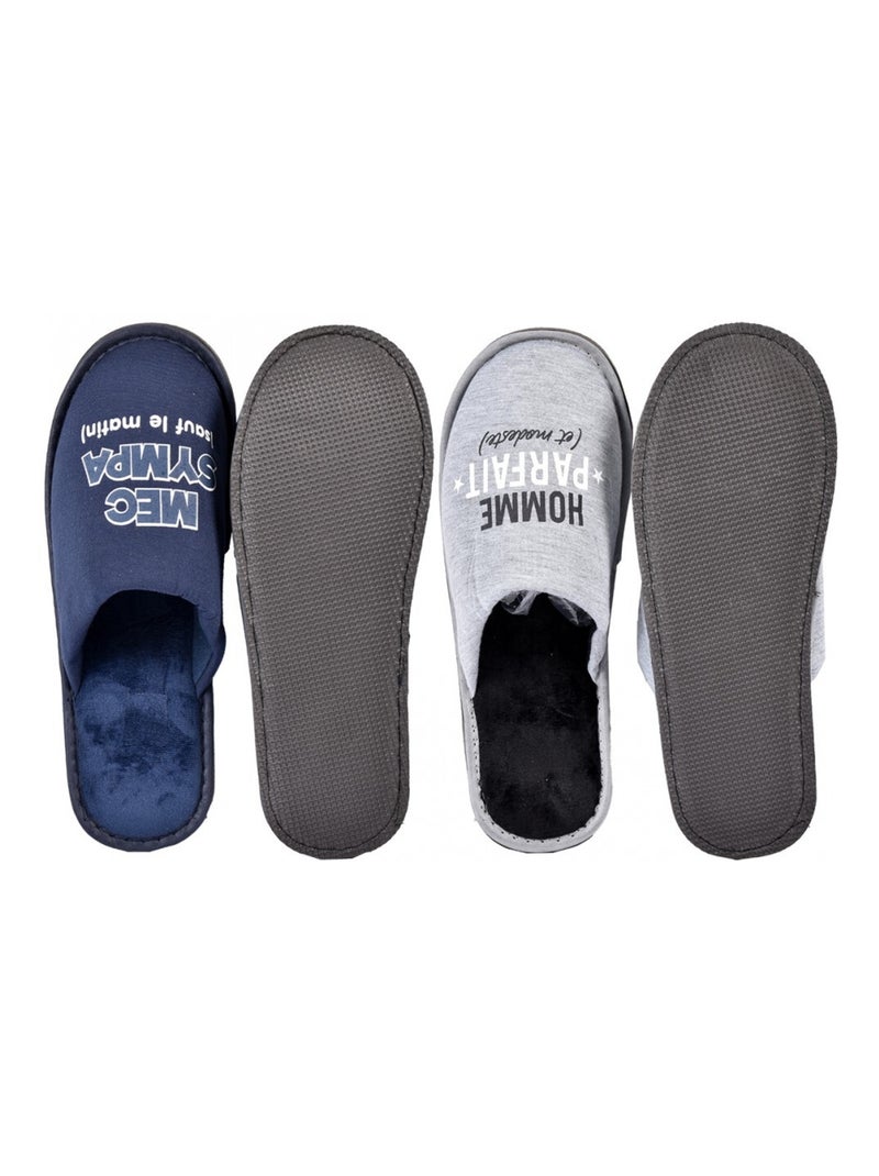 Pantoufles homme lot de 2 Bleu Gris - Kiabi