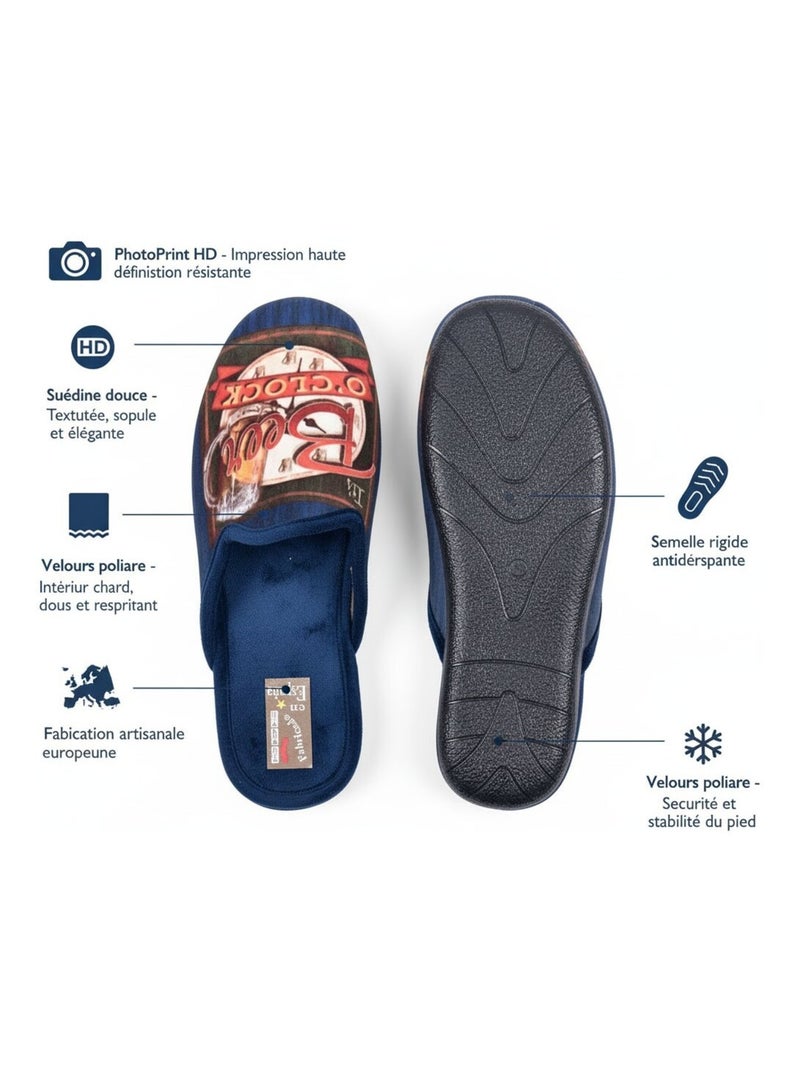 Pantoufles Homme Mule Fantaisie PHOTOPRINT Bleu Multicolore - Kiabi