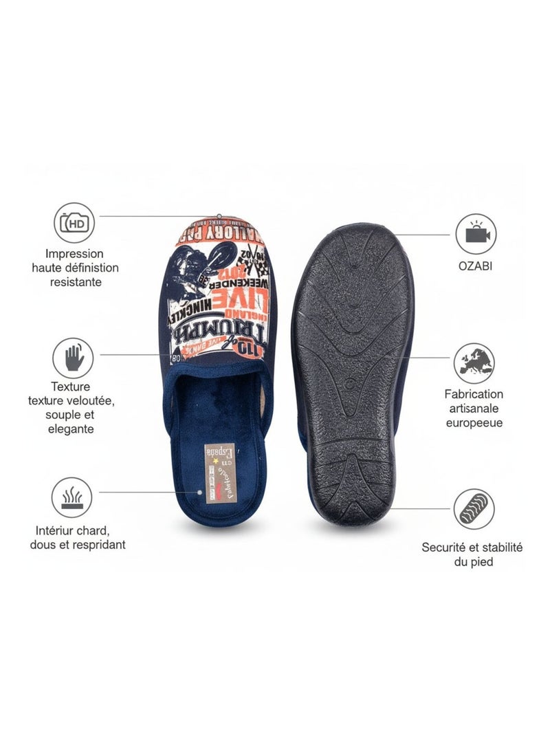 Pantoufles Homme Mule Fantaisie PHOTOPRINT Bleu Orange - Kiabi