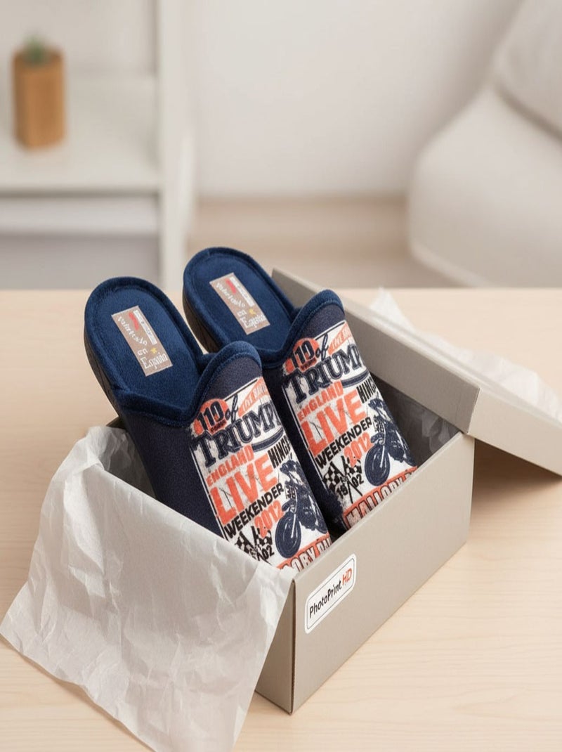 Pantoufles Homme Mule Fantaisie PHOTOPRINT Bleu Orange - Kiabi