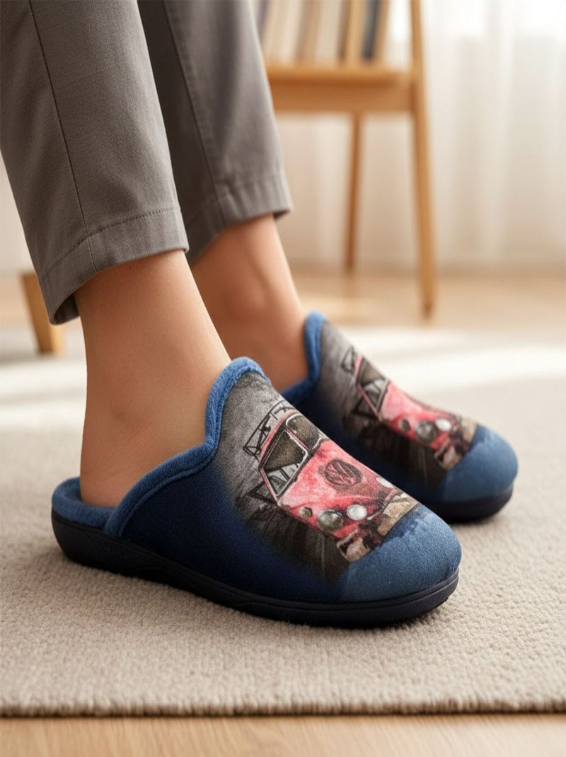 Pantoufles Homme Mule Fantaisie PHOTOPRINT Bleu Rouge - Kiabi
