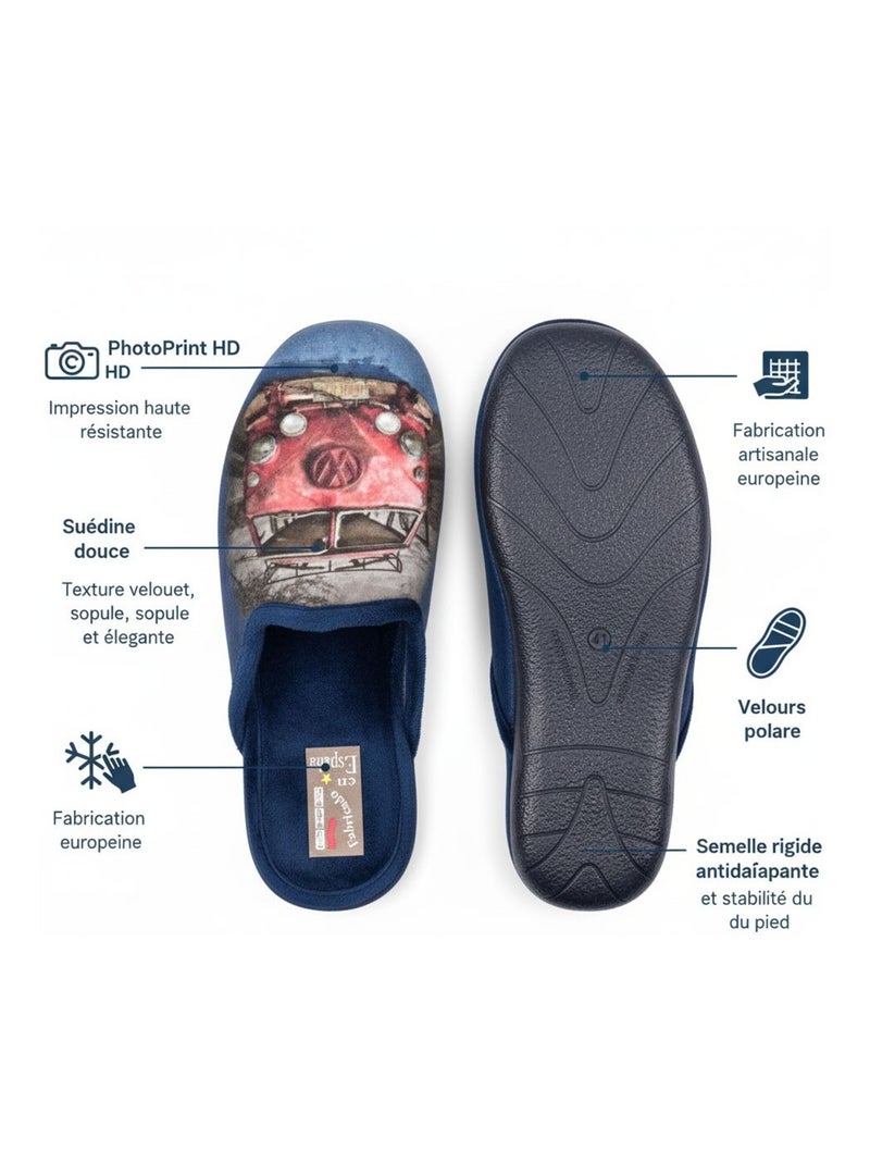 Pantoufles Homme Mule Fantaisie PHOTOPRINT Bleu Rouge - Kiabi
