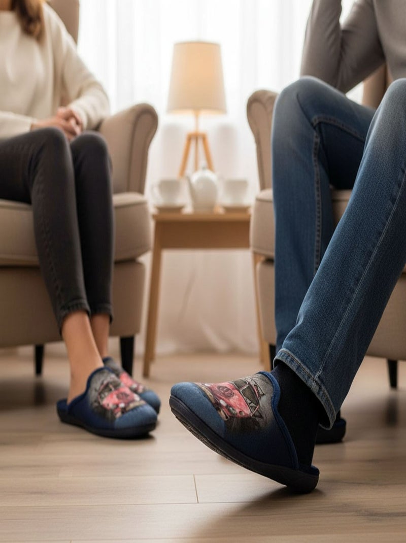 Pantoufles Homme Mule Fantaisie PHOTOPRINT Bleu Rouge - Kiabi
