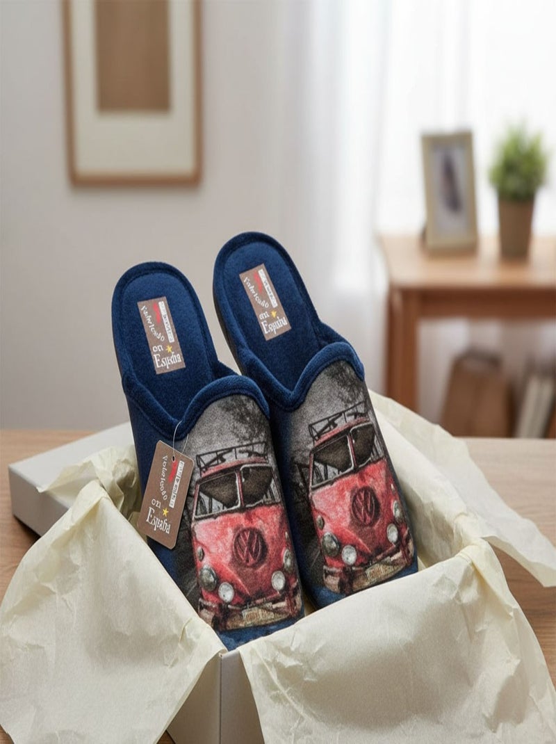 Pantoufles Homme Mule Fantaisie PHOTOPRINT Bleu Rouge - Kiabi