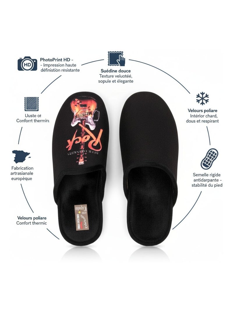 Pantoufles Homme Mule Fantaisie PHOTOPRINT Noir Orange - Kiabi