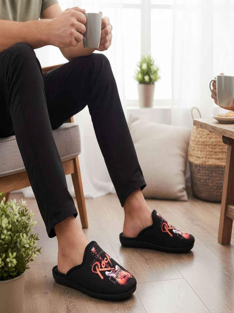 Pantoufles Homme Mule Fantaisie PHOTOPRINT Noir Orange - Kiabi