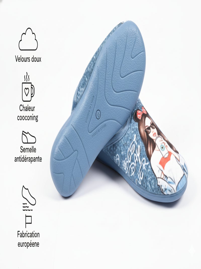Pantoufles Mules femme PHOTOPRINT Bleu clair - Kiabi