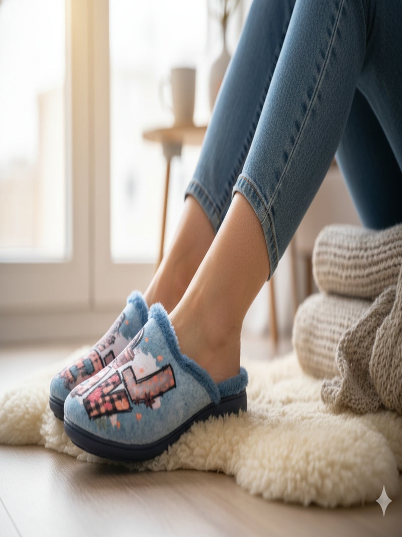 Pantoufles Mules femme PHOTOPRINT Bleu - Kiabi