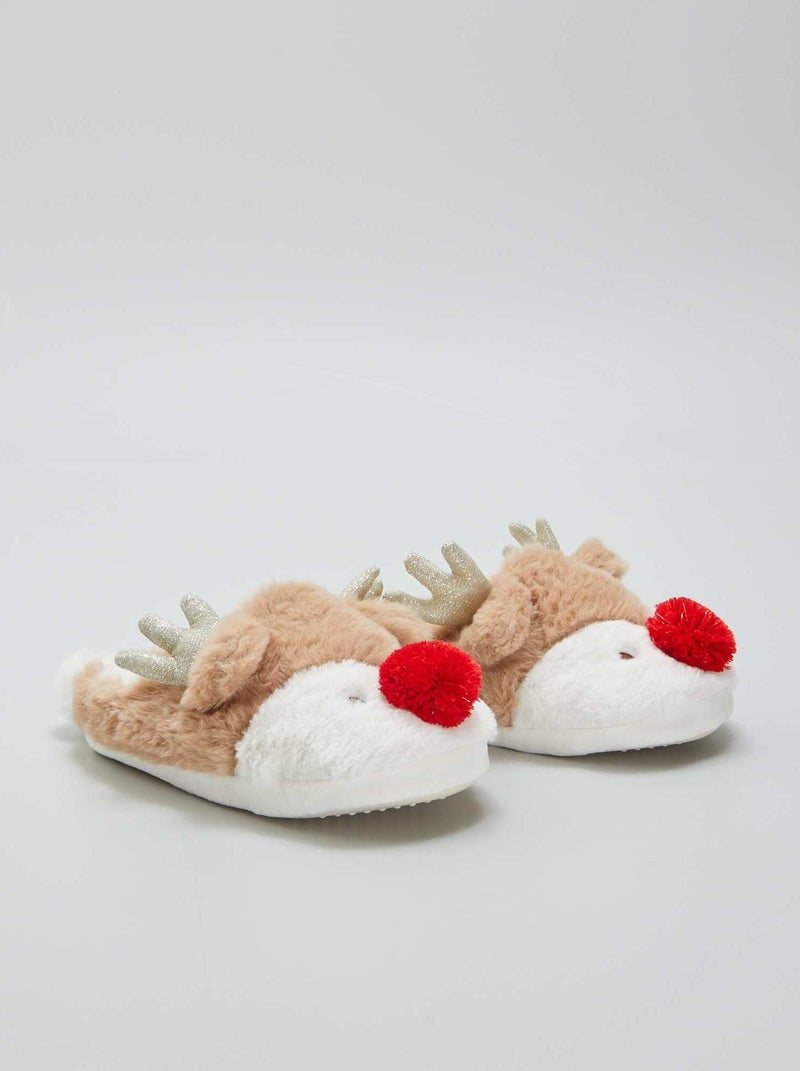 Pantoufles mules Rennes de Noël Beige - Kiabi