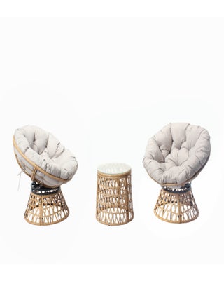 PAPASAN - Salon de jardin 2 fauteuils rotatifs et 1 table