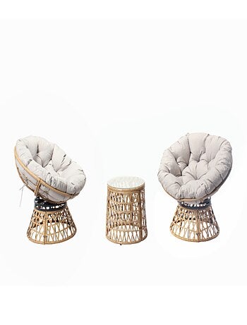 PAPASAN Salon de jardin 2 fauteuils et 1 table