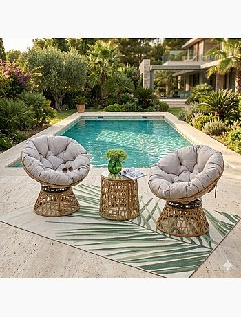 PAPASAN Salon de jardin 2 fauteuils et 1 table