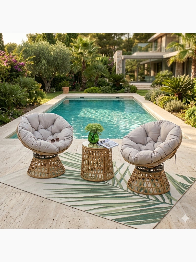 PAPASAN Salon de jardin 2 fauteuils et 1 table Marron - Kiabi