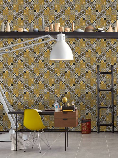 Papier peint  - Effet mosaïque colorée - Kiabi