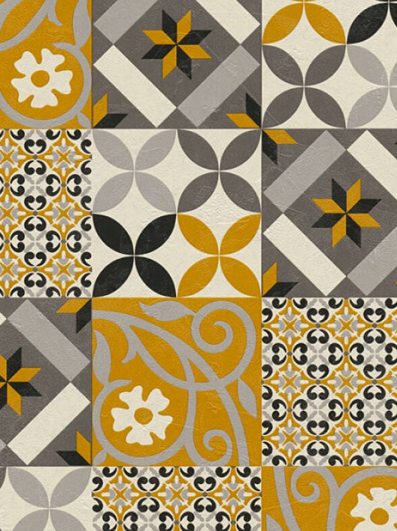 Papier peint  - Effet mosaïque colorée Jaune moutarde - Kiabi