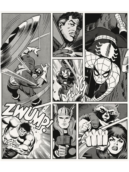 Papier peint  - Marvel Classic Comic Panel Monochrome - Rouleau: 212 x 250 cm - Kiabi