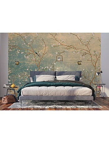 Papier peint arbres, fleurs et oiseaux - 360 x 254 cm