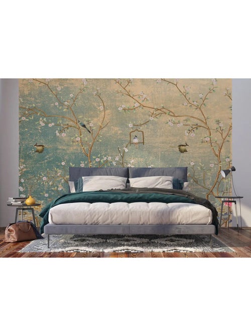 Papier peint arbres, fleurs et oiseaux - 360 x 254 cm - Kiabi