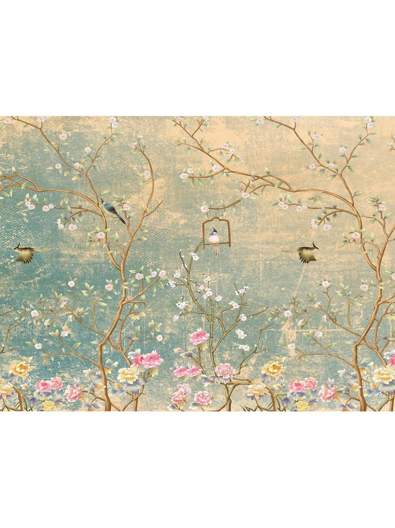 Papier peint arbres, fleurs et oiseaux - 360 x 254 cm Multicolore - Kiabi
