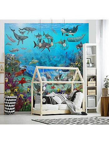 Papier peint Atlantide, animaux marins, bateau pirate et trésors 305x244 cm