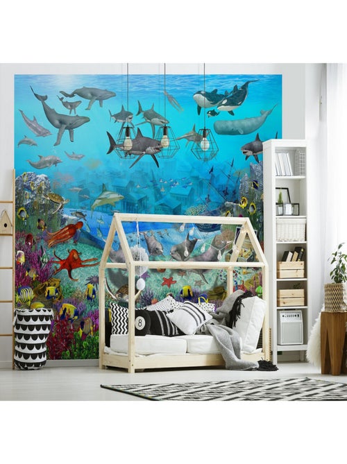 Papier peint Atlantide, animaux marins, bateau pirate et trésors 305x244 cm - Kiabi
