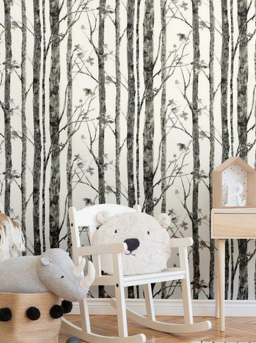 Papier Peint auto-adhésif - Arbres Noir et Blanc - Kiabi