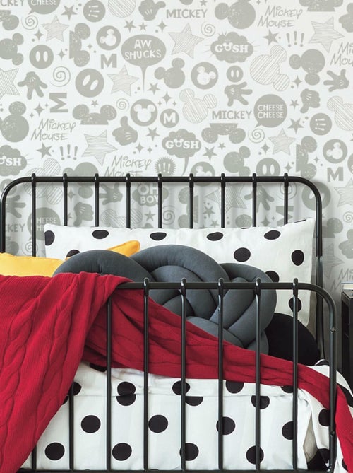 Papier Peint auto-adhésif - Disney Mickey avec icônes - Kiabi